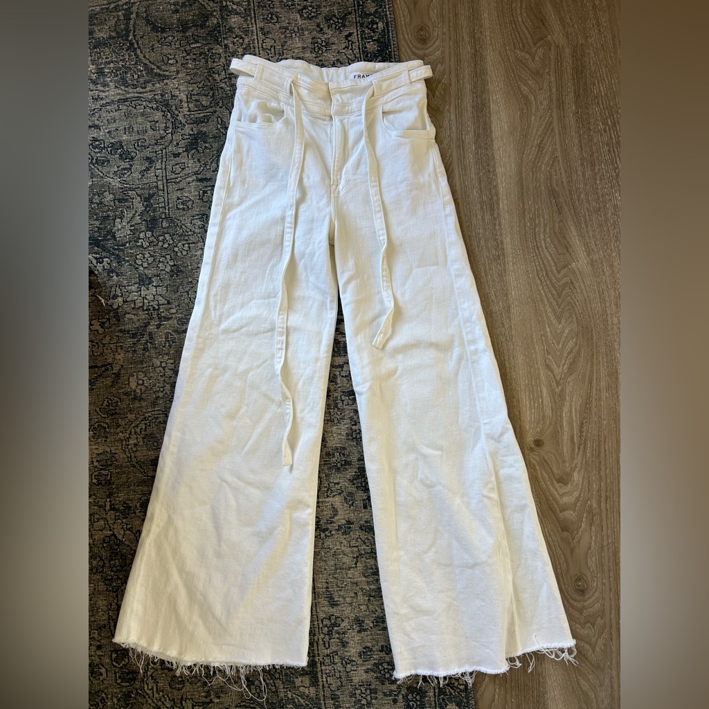 Frame Denim Drawstring White Wide Leg Jeans
